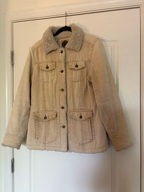 Vintage Beige Sherpa-Collar Corduroy Jacket - Women